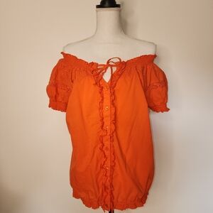 Caribbean Joe 100% cotton women's large  feminine boho button‎ blouse